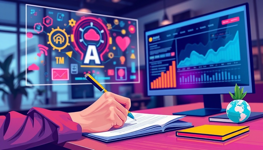 AI-assisted content marketing illustration with person using AI tools