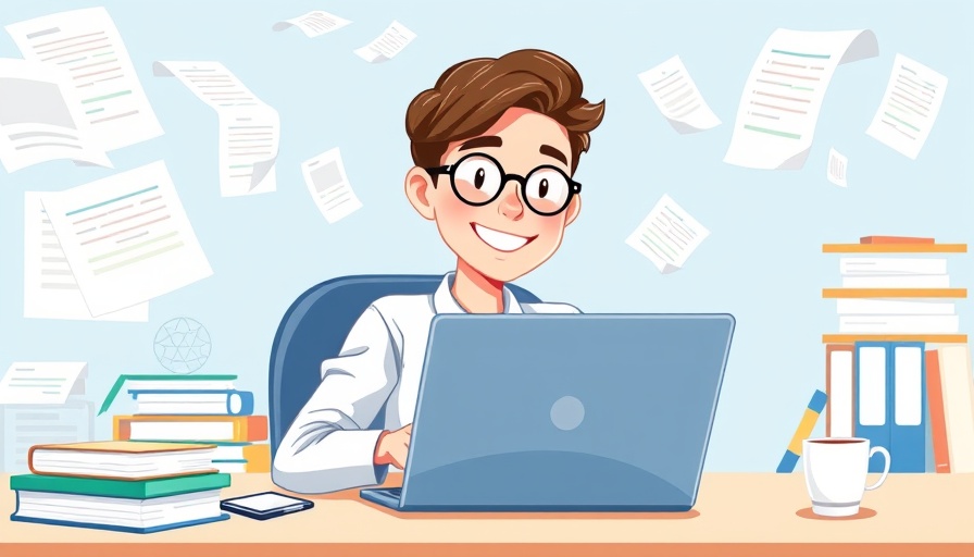 AI driven content marketing illustration with a person at a desk