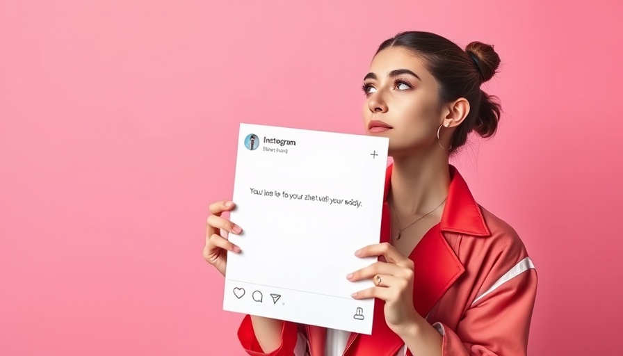 Young woman holding Instagram-like notification in pink background.