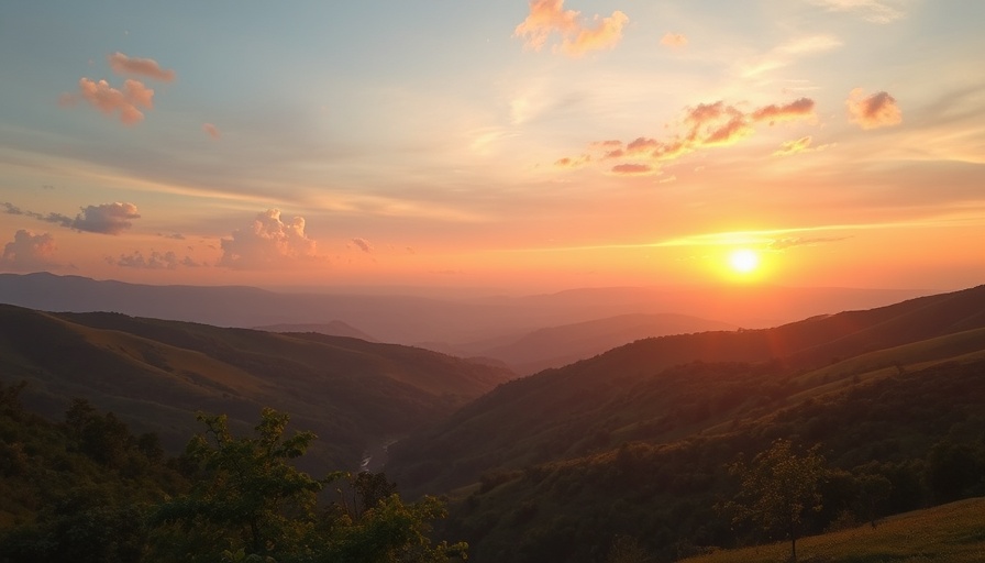 Serene sunrise over lush valley promoting national healing.