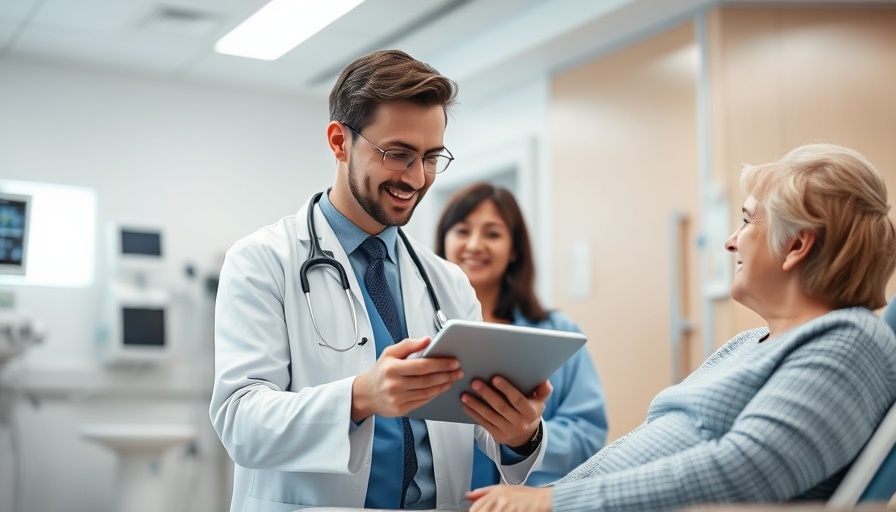 Tech and Human Connection in Healthcare: Doctor using digital tablet.