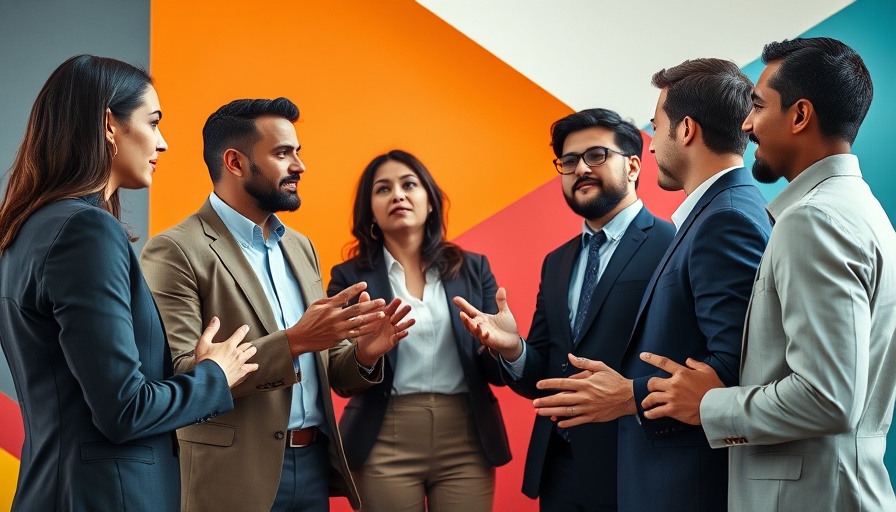 Traditional marketing vs digital marketing discussion among professionals with abstract background.