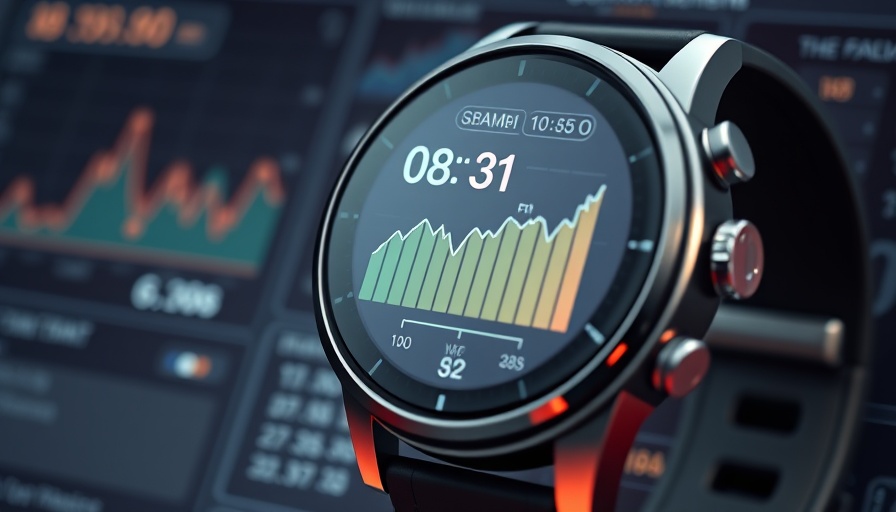 Smart watch displaying wearable sensor data insights with graphs and text.