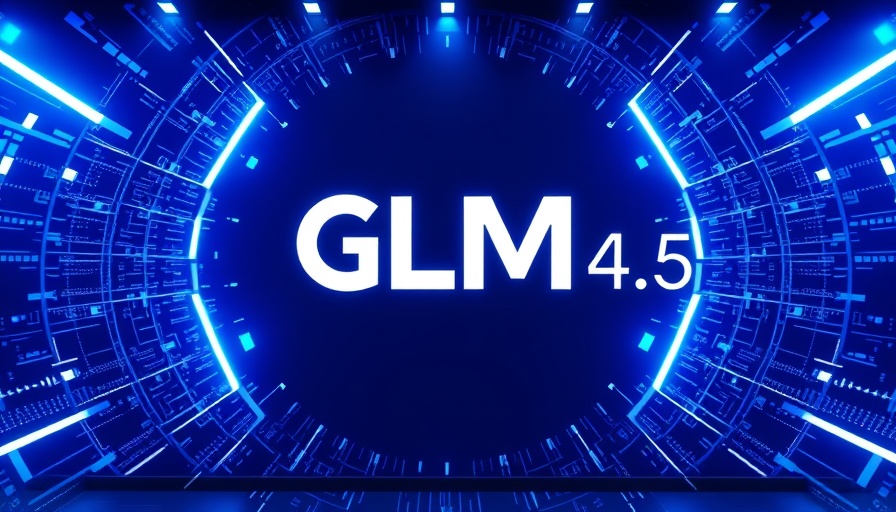 Futuristic GLM 4.5 logo by ZHIPU AI on blue digital background