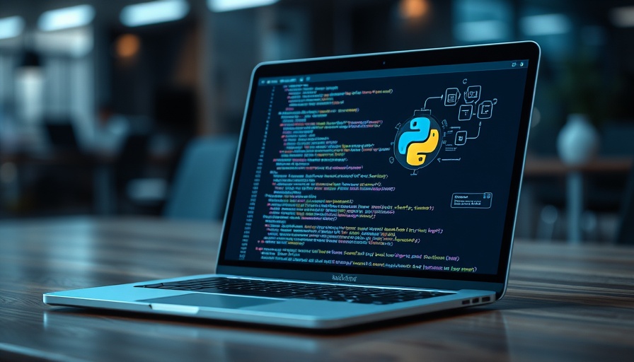 Futuristic laptop with Python code for data cleaning and validation pipeline.
