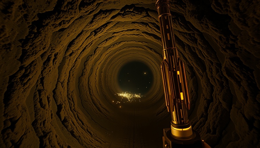 A game about digging a hole: Tunnel view with player and glowing details.