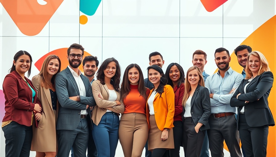Scaling marketing team from 5 to 25, diverse team together in abstract background.