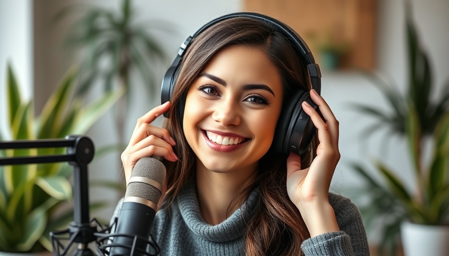 Smiling woman podcasting about B2B Influencer Marketing Budgets.