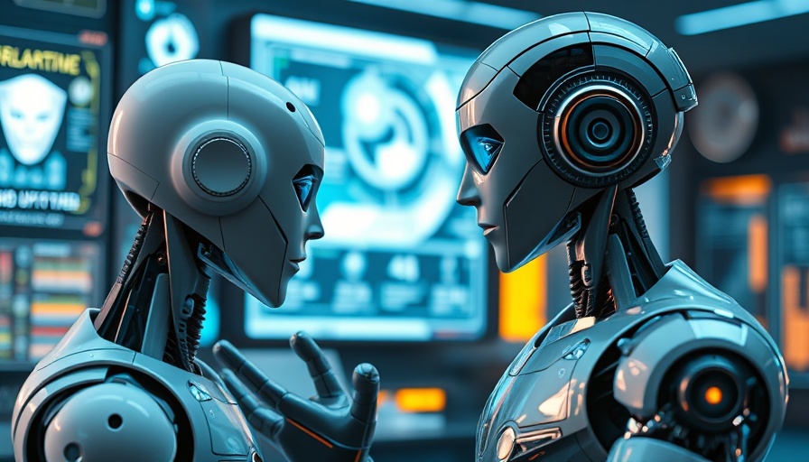 Futuristic robot discussing in modern tech lab, Chinese Open Agentic Models 2025.