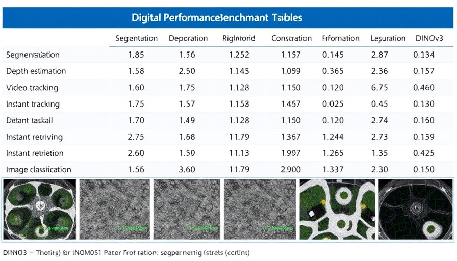 DINOv3 computer vision model benchmark comparison table.