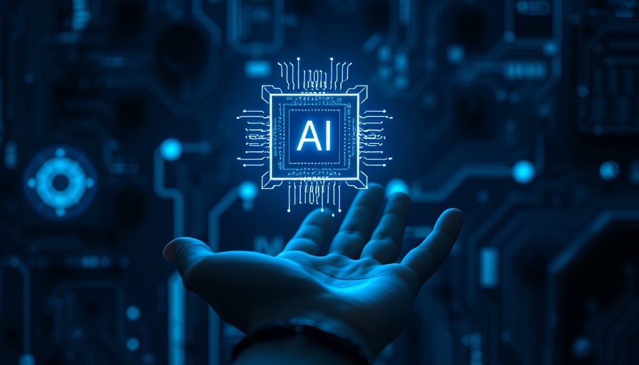 Futuristic AI chip hovering above hand, digital technology concept.