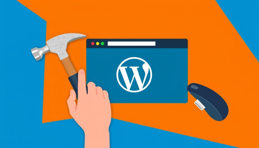 Creative WordPress essentials image with a hammer and mouse in a colorful design.