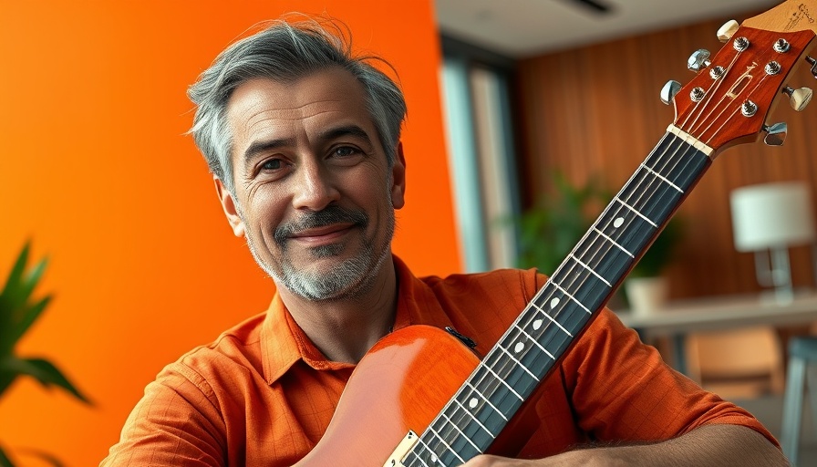 Jazz Guitar Professor Social Media Management, mature man with guitar
