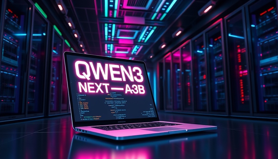 Futuristic tech setup for Access Qwen3-Next API for Free, with servers and interface.