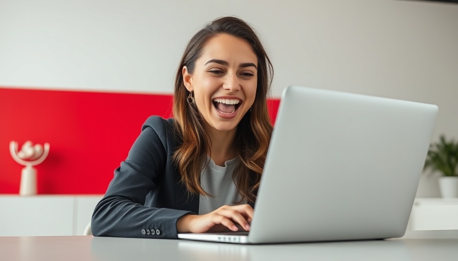 Excited woman using laptop, symbolizing email whitelisting importance for marketers.