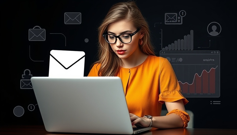 LinkedIn marketing concept with a woman on laptop and digital icons.