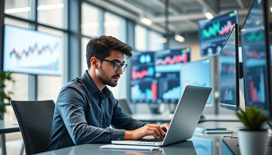 Modern office scene with digital marketing charts for SMEs.