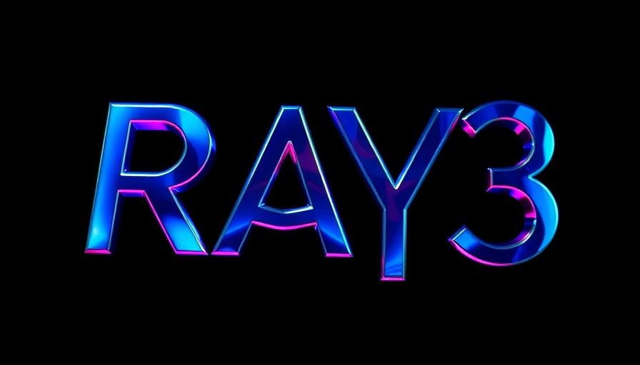 Holographic RAY3 text in vibrant colors on black, AI video maker for small businesses.