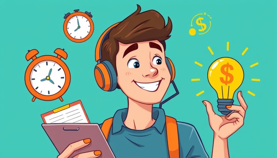 Illustrative image of a smiling young man with business and creativity symbols, psychological reasons brands use association.
