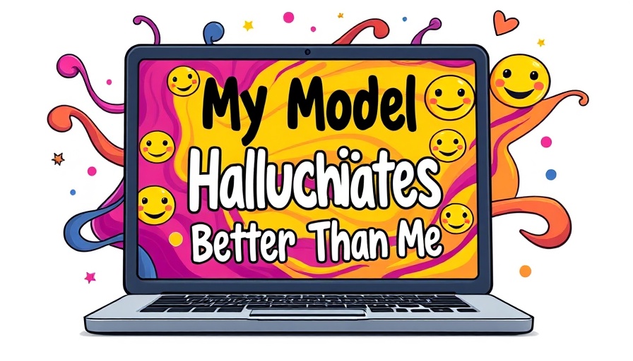 Cartoon laptop showing colorful hallucinations with text 'My Model Hallucinates Better Than Me'