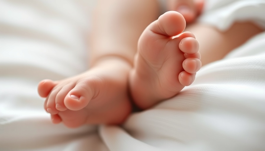 Close-up of a newborn's feet on soft fabric, Leeds maternity care context.