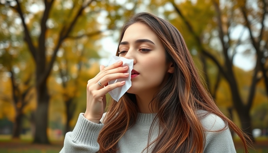 Woman with hay fever sneezing outdoors in high pollen levels.
