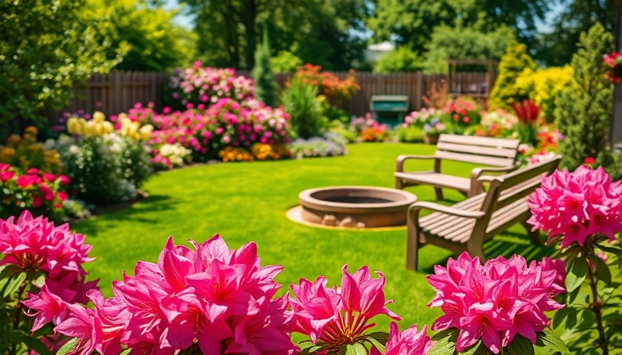 Lush garden ready for summer with blooming flowers and vibrant lawn.