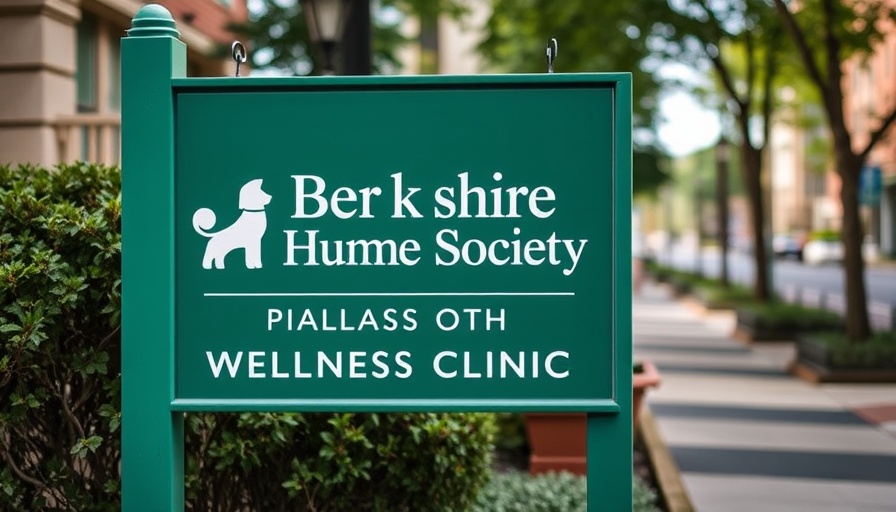 Berkshire Humane Society wellness clinic sign in urban setting.