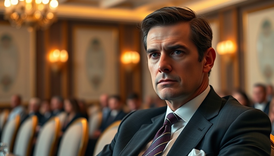 Distinguished man in a suit with a serious expression at a formal event.