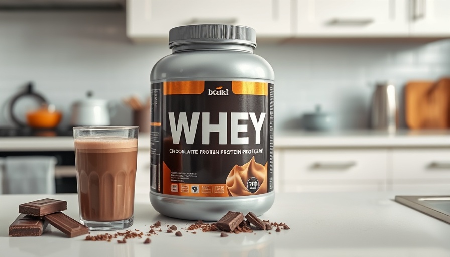 Chocolate protein fudge ingredients on a kitchen counter.