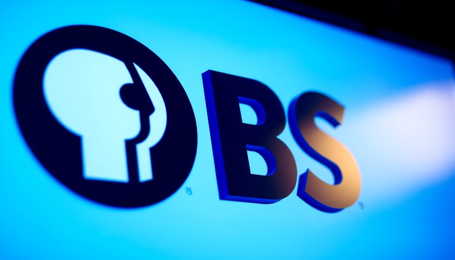 Bold PBS logo defunding PBS concept in blue lighting.