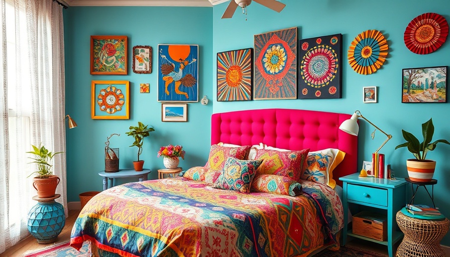 Colorful bedroom showcasing dopamine decor tips.