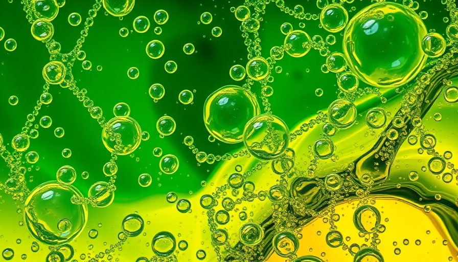 Abstract close-up of oil bubbles in green liquid, resembling carboxymethylcellulose and polysorbate 80 interaction.