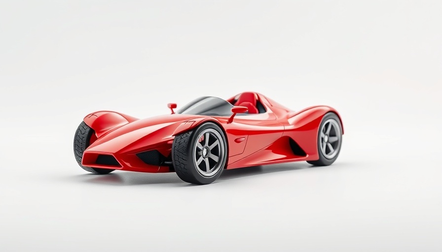 Sleek red Speedster RC car with a streamlined design on white surface.