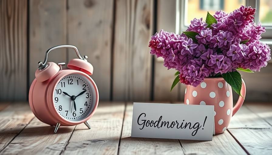 Beautiful morning setup with flowers and clock highlighting morning habits to boost energy naturally.