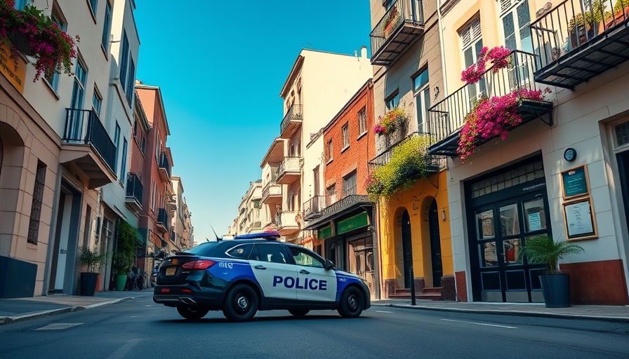 Police car on a Leicester street near buildings, related to flat investigation.