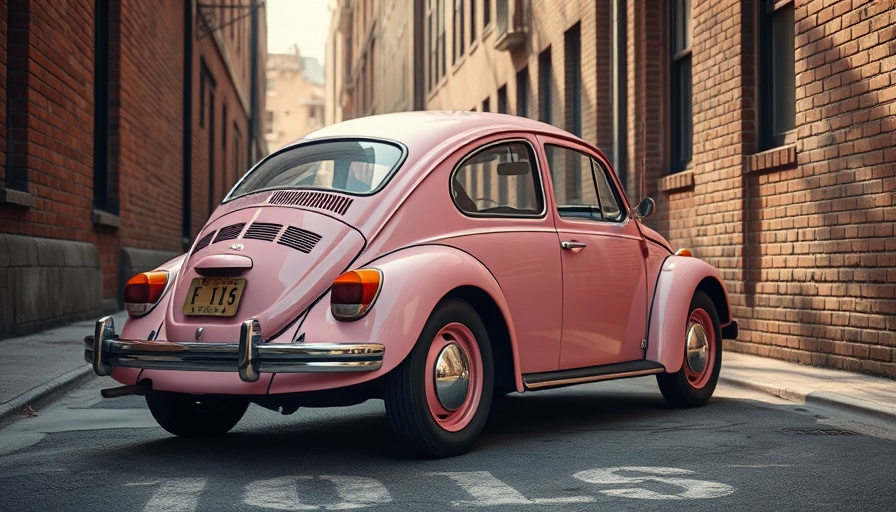 Charming vintage pink beetle illustrating small car upgrades.
