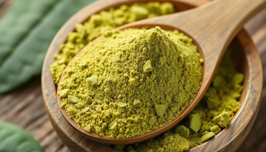 Close-up of moringa leaf powder in wooden spoon and bowl.