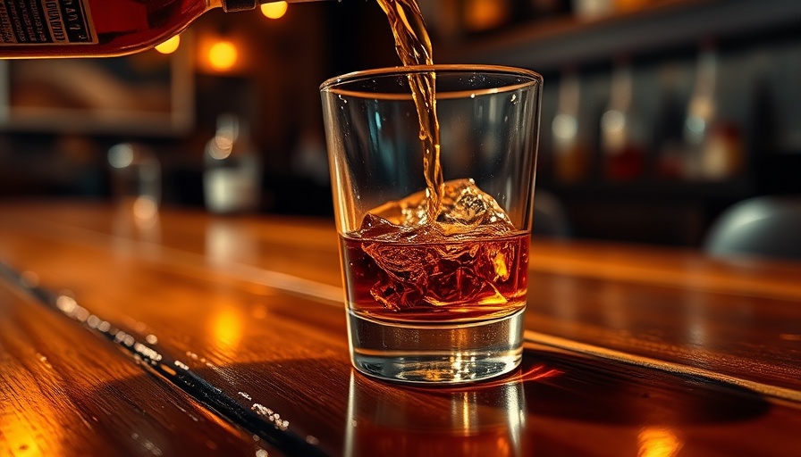Whiskey pouring into glass, concept of heavy drinking and liver disease.