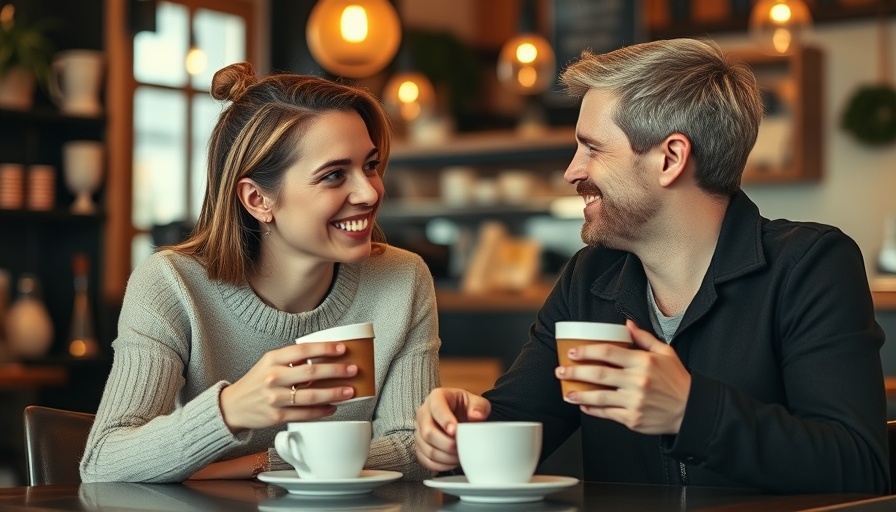 Friends chatting at a café discussing love languages over coffee.