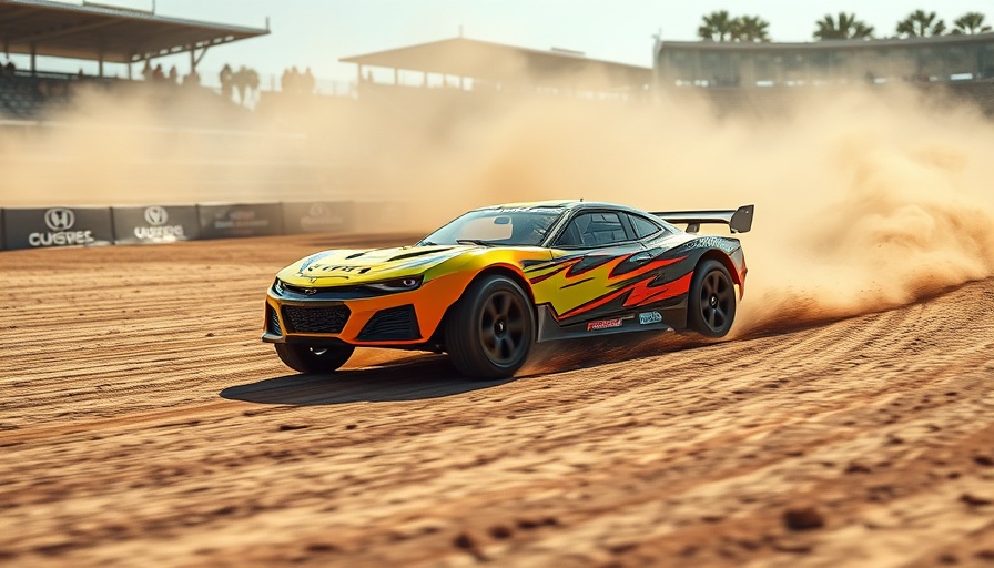 Speedster RC car fun on dirt track with dynamic motion blur.