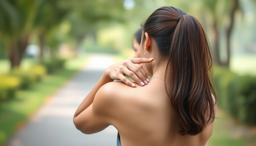 Woman touching shoulder, preventing chronic muscle pain.