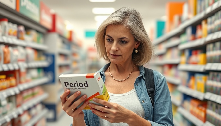 Woman shopping for teen-specific period products in pharmacy aisle.