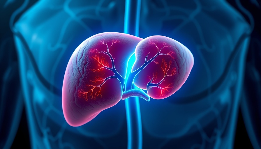 Realistic liver illustration with neon halo.