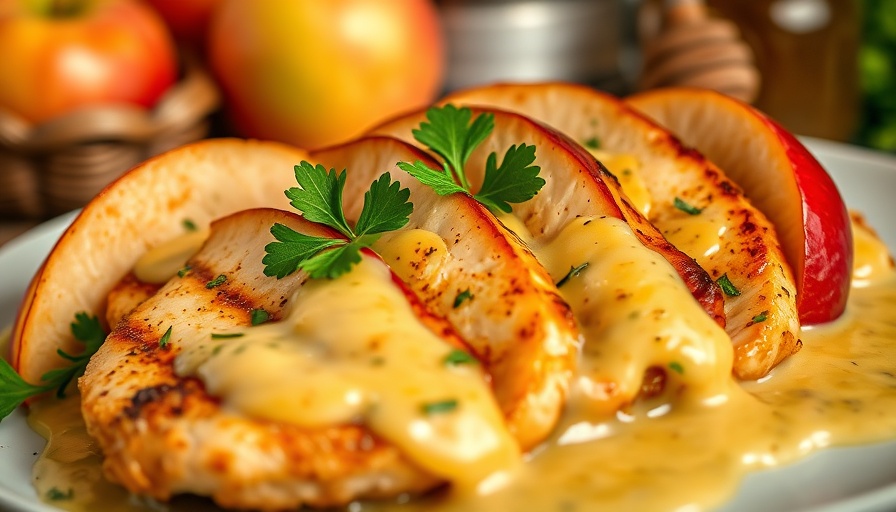 Chicken and apples with honey mustard sauce garnished with parsley