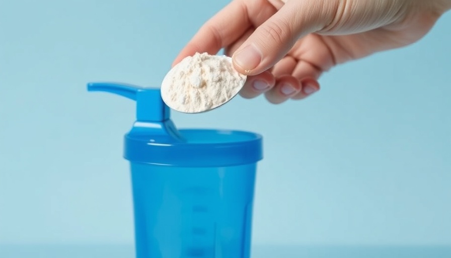 Creatine powder scooped over blue shaker; creatine for brain fog.