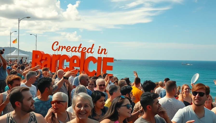 Primavera Sound 2026 lineup: energetic festival crowd with Barcelona sign.