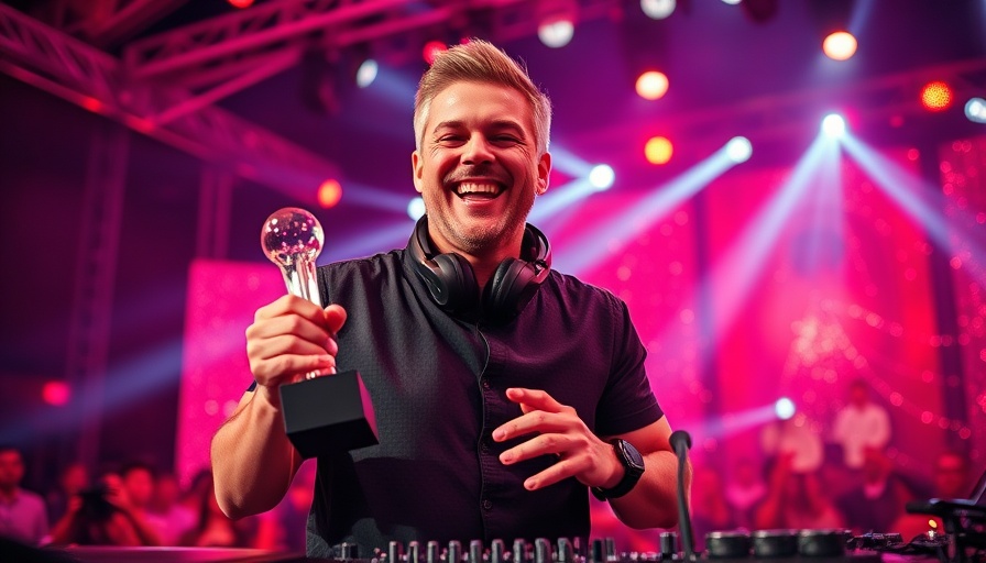World's No.1 DJ celebrating on stage with trophy.