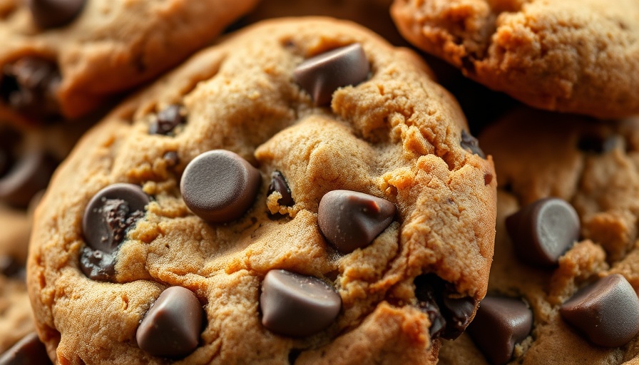 Close-up of chocolate chip cookies highlighting ingredients texture.
