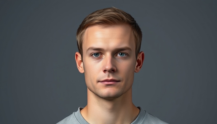 Neutral expression male portrait, plain background.